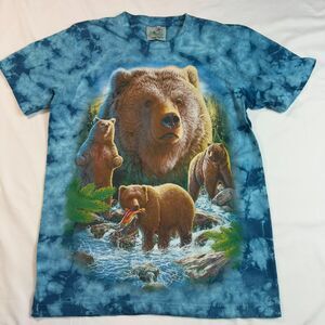 Rock Nature Eagle Bear Shirt Mens M Brown Grizzly Y2K Nature Animals Tie Dye